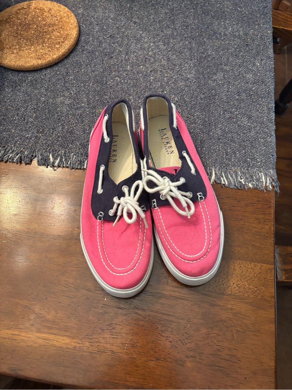 Lauren Ralph Lauren Pink and Navy Canvas Boat Shoes with White Laces